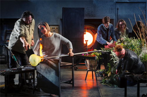 "Glassies" Sui Jackson and Harriet Schwarzrock with floral artists. Photo Adam McGrath, HCreations 