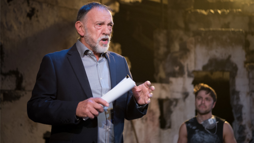 Actor William Zappa, who plays King Creon, in  “Antigone”... "Close your eyes and you'll think of Aleppo and drones.” 