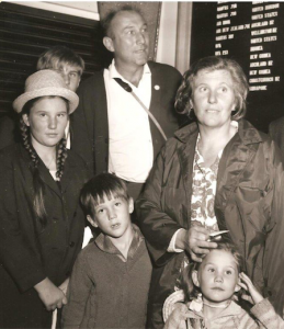 Fred Kasparek, 6, with sister Zora, brother George, father Vratislav Kasparek, mother Zora with sister Dobra arrive at Sydney airport in 1968. 