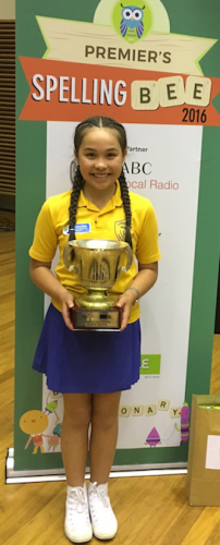Spelling bee winner Christina Hood with her prize.