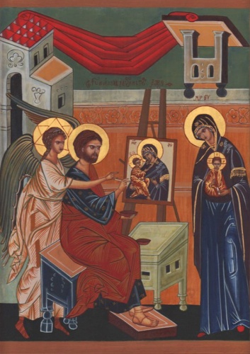 Icon of Angel Guiding hand of St Luke Painting The Virgin 