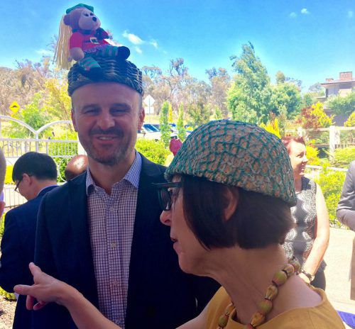 Hat-clad chief Minister with Ambassador Zorko in the foreground.