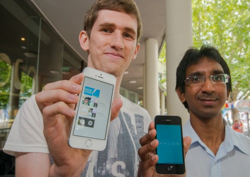 App designers Lockie Potts, left, and Sahan Abeyasinghe… “We match up players around the world in real-time,” says Potts. Photo by Gary Schafer 