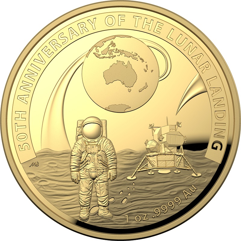 50th Anniversary of the Lunar Landing – 2019 $100 Gold Proof Domed Coin ...