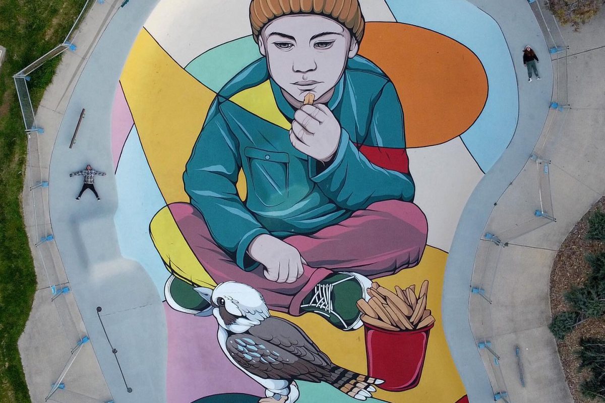 Giant mural rolls onto skate park