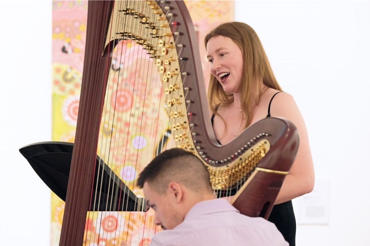 Voice and harp make sensual and mysterious music