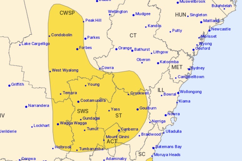 Severe weather warning for the ACT