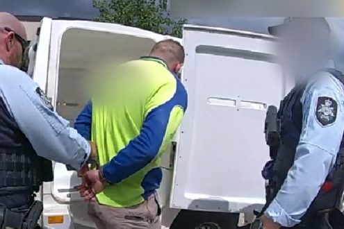 Speeding motorcyclist arrested at work