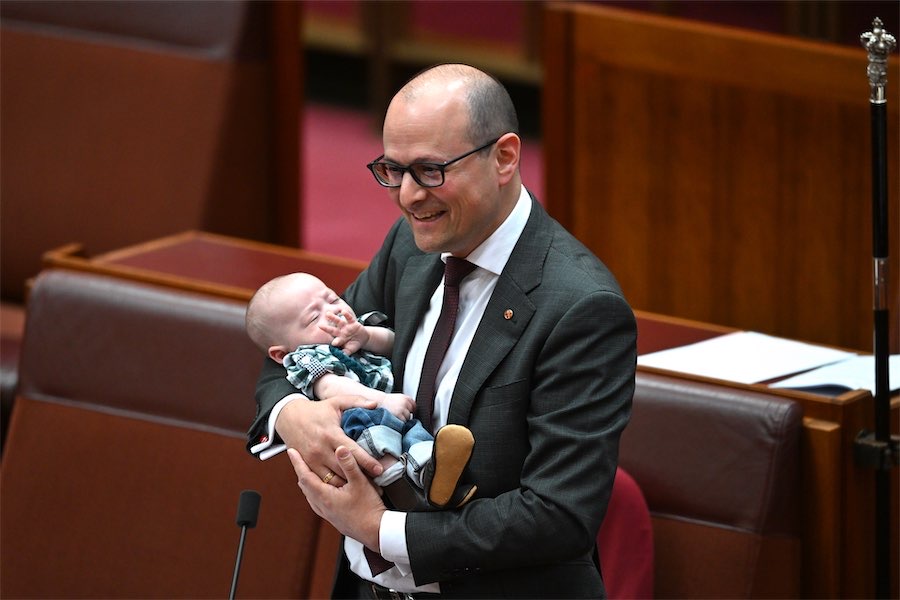 Proud father introduces newborn to Senate