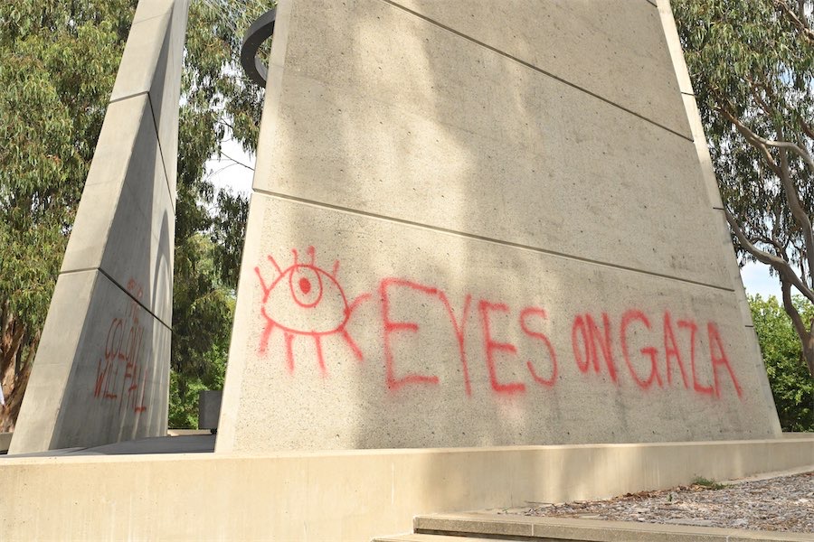 Vietnam War memorial vandalised with Gaza message