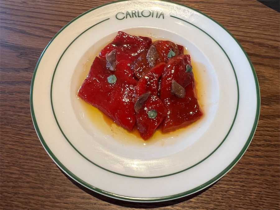 Red roast peppers… served with Cantabrian anchovies. Photo: Wendy Johnson